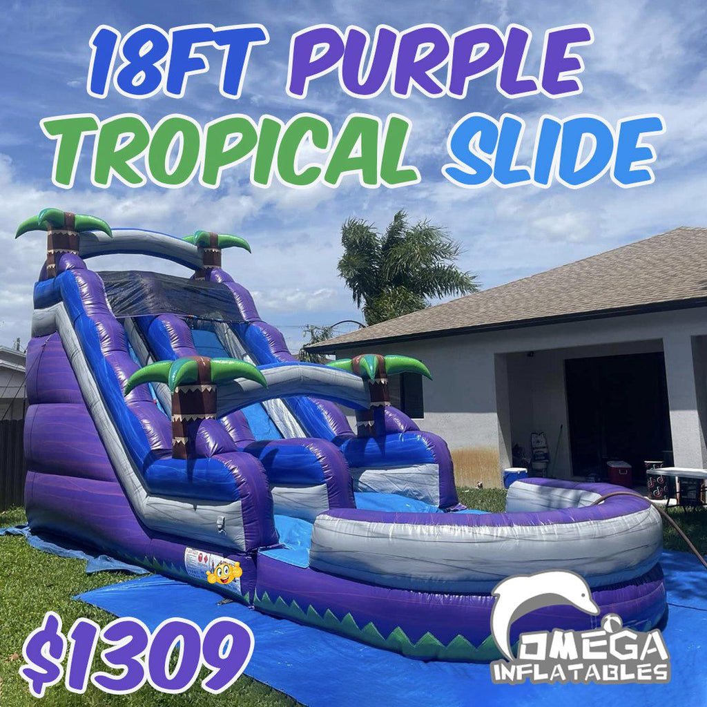 Commercial Inflatable 18FT Purple Tropical Wet Dry Slide