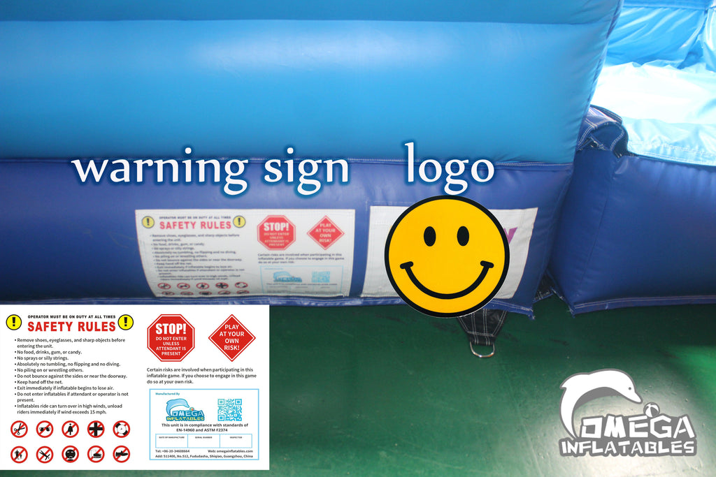 Free warning sign and custom logo for each inflatable