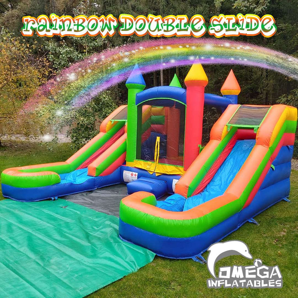 Rainbow Double Slides Bounce House Wet Dry Combo