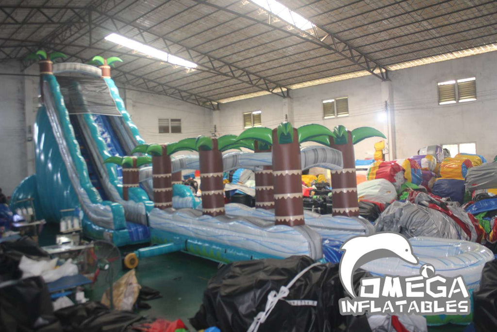 25FT Lake Blue Splash Water Slide Commercial Inflatable for Sale