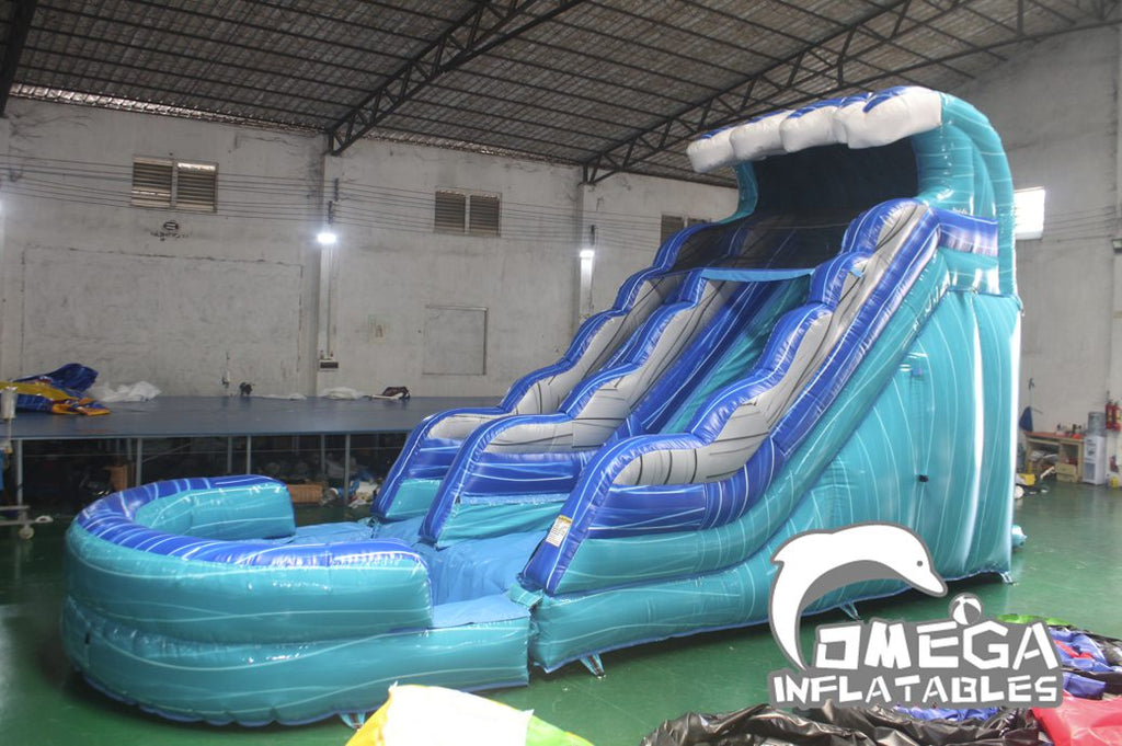 15FT Lake Blue Wave Commercial Inflatable Water Slide