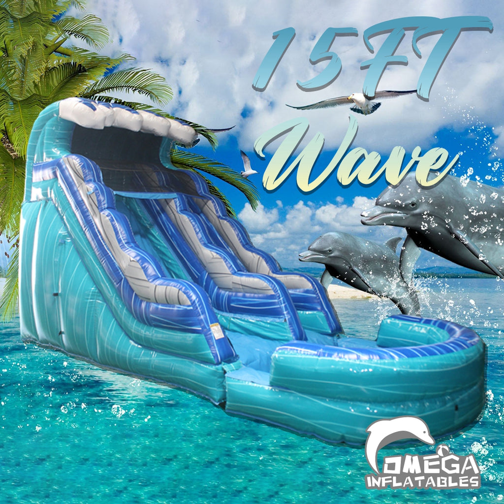 15FT Lake Blue Wave Commercial Inflatable Water Slide