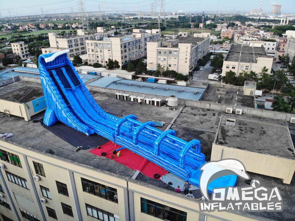 36FT Blue Monster Crush Inflatable Water Slide - Omega Inflatables Factory