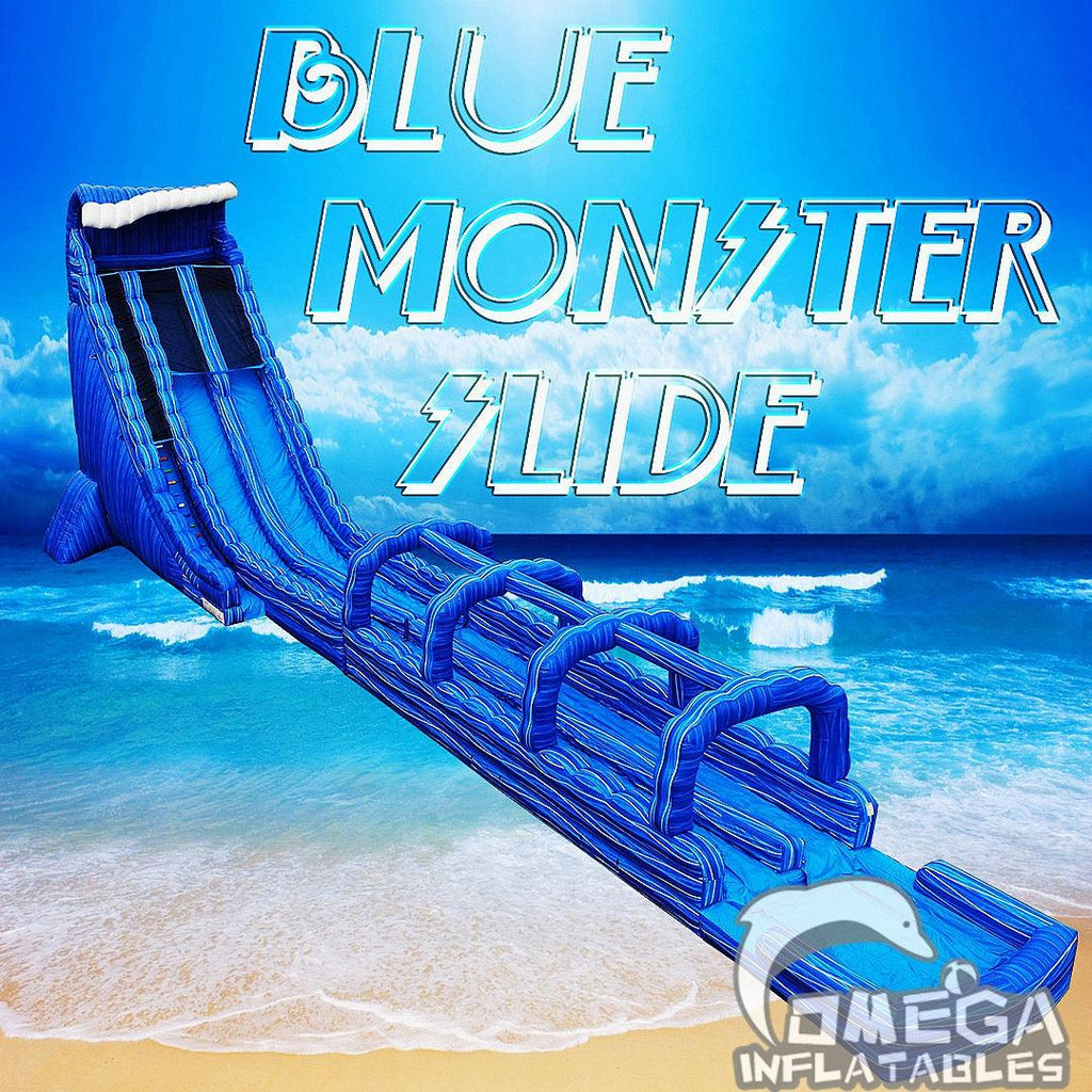 36FT Blue Monster Crush Inflatable Water Slide - Omega Inflatables Factory