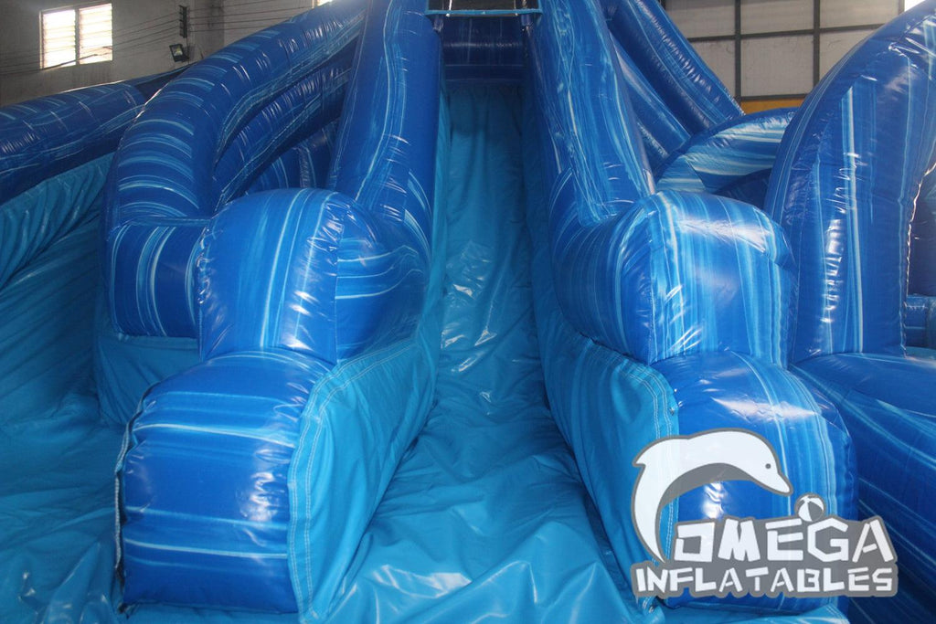 15FT Inflatable Blue Marble Helix Dual Lane Water Slide - Omega Inflatables Factory