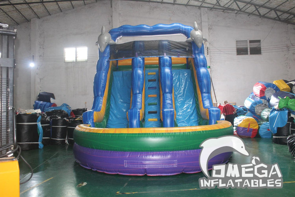 16FT Dual Wavey Dolphin Water Slide - Omega Inflatables Factory